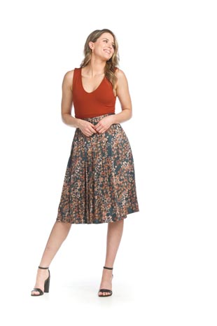 PS-15908 - Floral Satin Box Pleated Skirt with Side Button Detail - Colors: As Shown - Available Sizes:XS-XXL - Catalog Page:61 